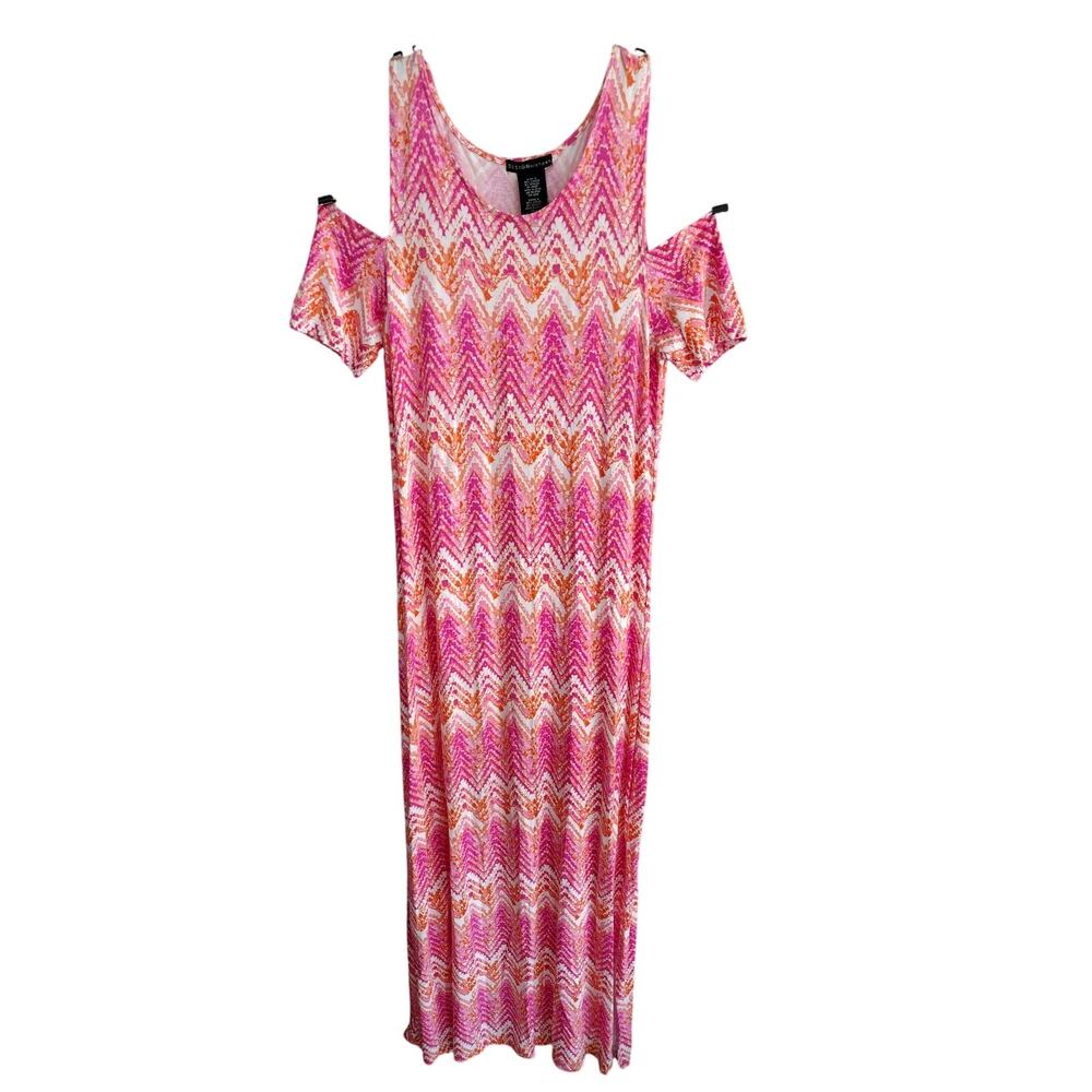 Design History NEW Pink Boho Chevron Cold-Shoulder Jersey-Knit Maxi Dress Medium